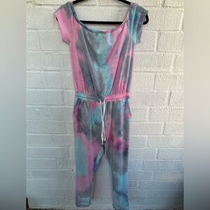 Fate Bubble Gum Colorful Tie-Dye Pastel Jumpsuit sz S